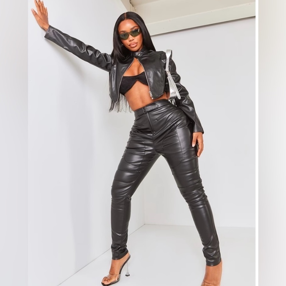 Shape Black Faux Leather Zip Detail Panel Skinny Pants by Pretty Little Thing